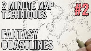 How To Draw Coastlines For Fantasy Maps - 02 - Easy Step By Step Two Minute Technique