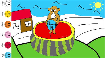 how to draw funny monky Drives Watermelon Train /funny monky coloring step bay step for kids