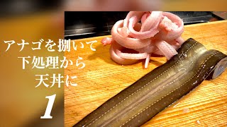 アナゴを捌いて基本的な下処理から天丼にしてみましたpart1