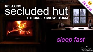 Secluded Hut During a Snow Storm w Thunder and Fireplace | Relaxing Ambience Soundscape ASMR DIM