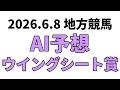 【ウイングシート賞】地方競馬予想 2026年6月8日【AI予想】
