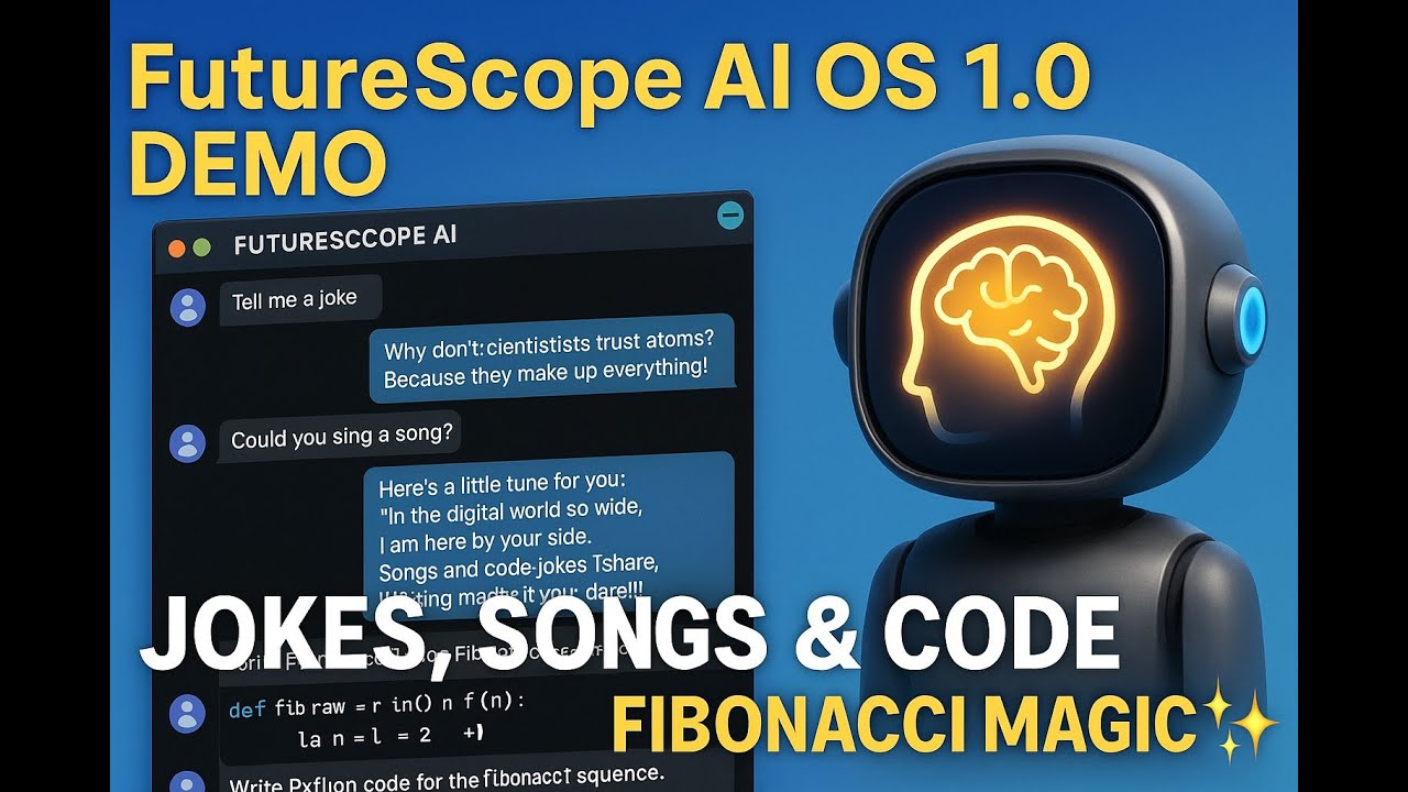 FutureScope AI OS 1.0 DEMO | Jokes, Songs & Code with Fibonacci Magic ✨🧠 | Live AI Interaction