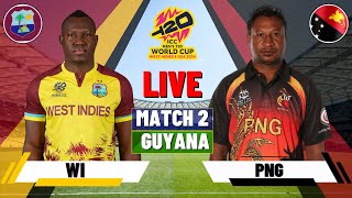 Live WI Vs PNG T20 World Cup Match 2 | Cricket Match Today | PNG vs WI live  #live