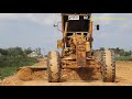 Construction Equipment Work - Motor Grader Grading Road and Roller Compactor Soil លីប៊ីល័រកៀរដី