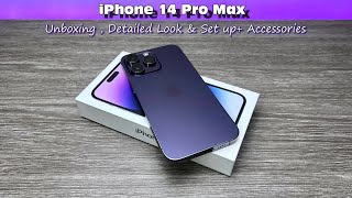 iPhone 14 Pro Max Deep Purple Unboxing, Detailed Look & Setup + Accessories (aesthetic)