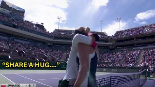 Swiatek and Wozniacki SHARE A HUG at the net after Wozniacki retires from Indian Wells