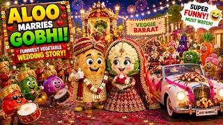 Full Aloo Marries Gobhi 😂🥔🥦 | Funny Vegetable Wedding Story | 3D Cartoon Animation News