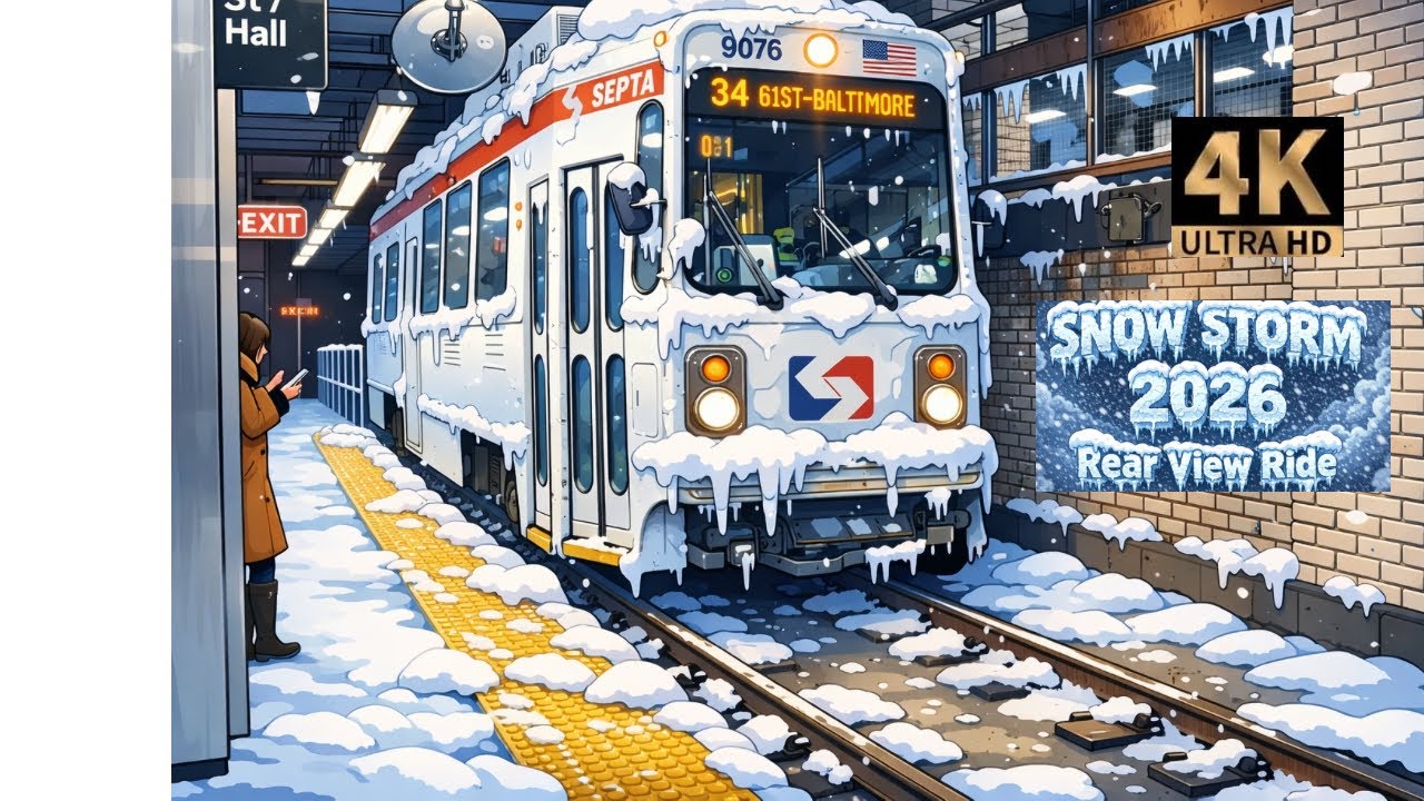Philadelphia 34 trolley snow storm 2026 rear view ride SEPTA
