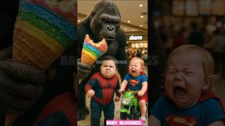 Funny Donut Cone Adventure With King Kong And Tiny Avengers In The Mall