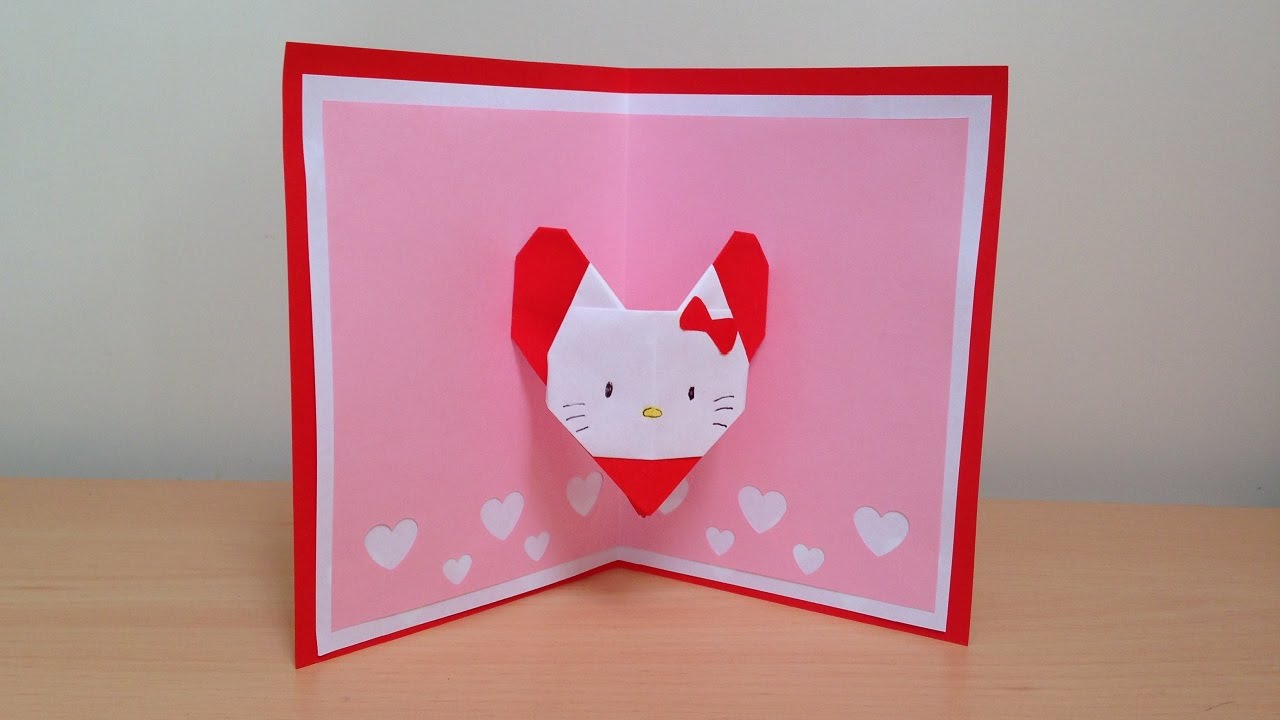 折り紙 キティちゃん ハート誕生日ポップアップカード 簡単な作り方 Niceno1 Origami Hello Kitty Heart Birthday Pop Up Card Youtube