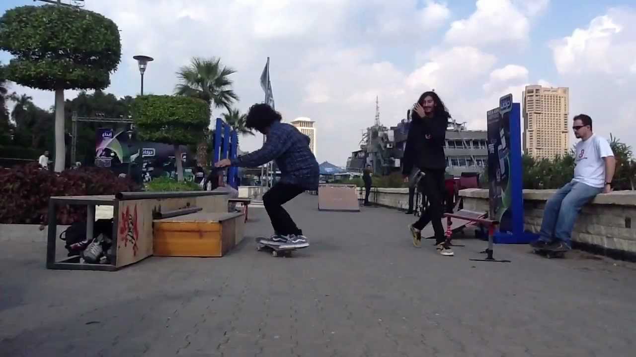 team skateboarding in egypt at Gezirah Park HD Video