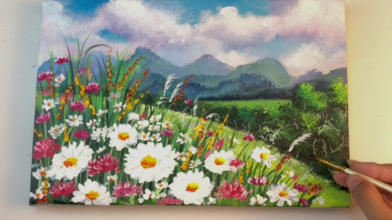 Wildflower Hill / Acrylic Painting / Landscape Painting / for Beginners ...