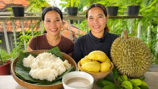 បាយដំណើបសង្យាទុរេន Durian Custard Dessert with Sticky Rice | Cambodian Cooking screenshot 2
