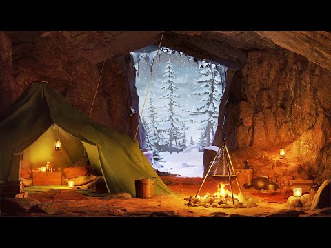 Winter Cave Ambience - Snowstorm, Howling Wind And Fireplace Sounds For Sleeping x Relaxation