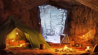 Winter Cave Ambience  Snowstorm, Howling Wind and Fireplace Sounds for Sleeping & Relaxation