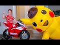 Funny tema play with pokemon  fun children story with big toy pikachu