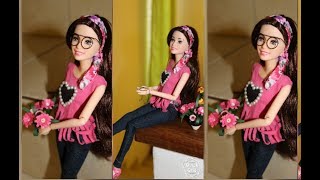 DIY/Barbie Doll Dress Making//Top/ /how to make stylish Jean,Top,Glasses for Barbie Doll