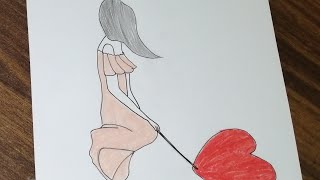 رسم بنات|رسم سهل|طريقة سهلة لرسم بنت ترسم قلب خطوة بخطوة بالرصاص|رسم بنت كيوت سهل وبسيط|رسومات سهلة