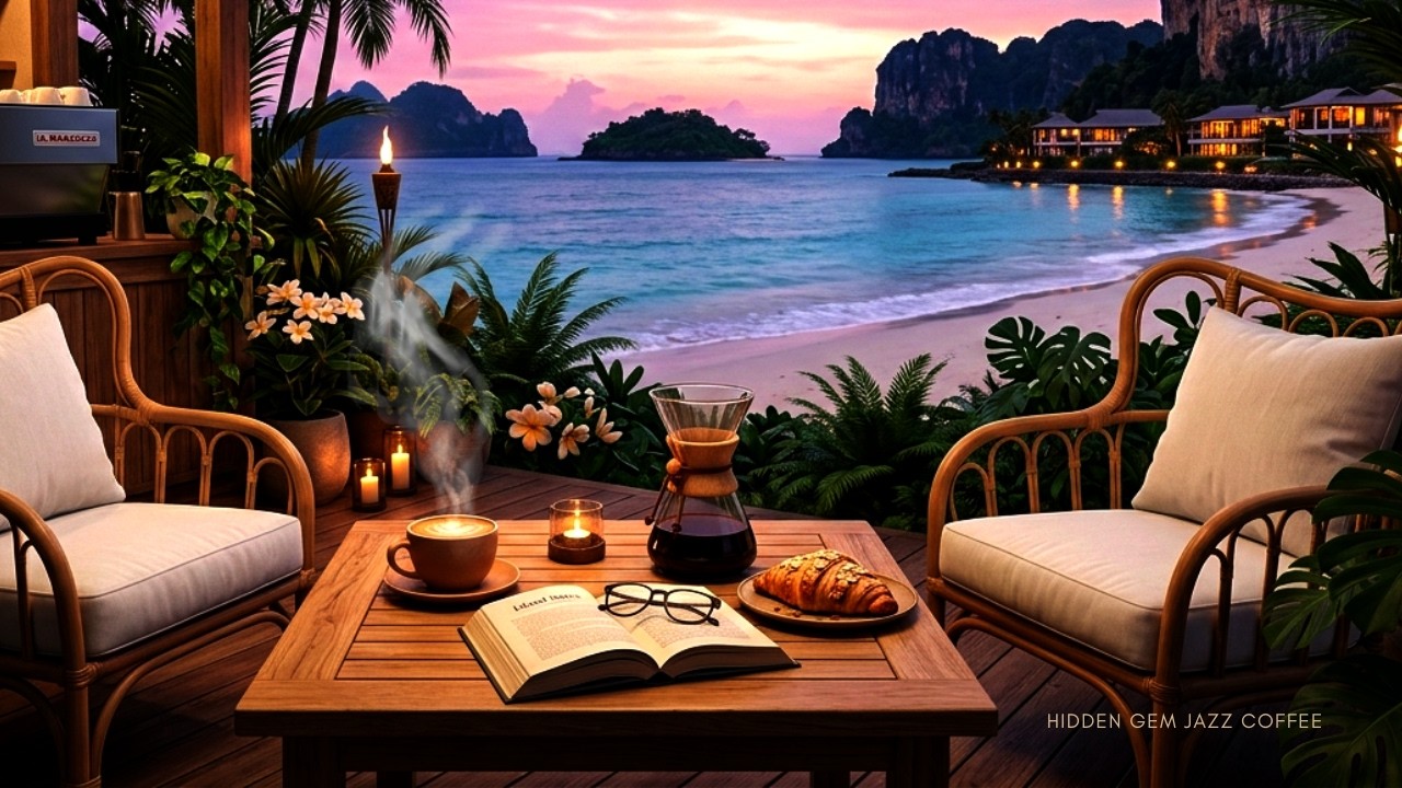 🔴 LIVE 24/7: Cozy Ocean Coffee Shop ☕ Relaxing Jazz & Ocean Waves Ambience for Study, Work & Focus