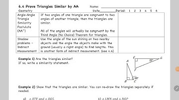 geometry 6.4 prove triangles similar by AA
