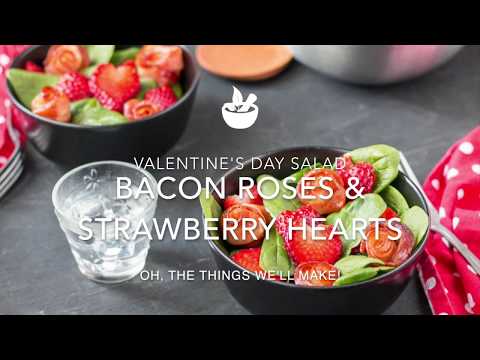 How to Make Bacon Roses and Strawberry Hearts Valentine's Day Salad