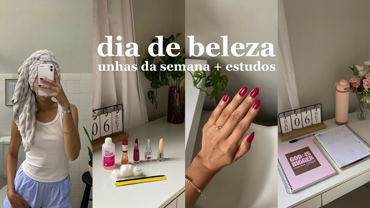 VLOG: dia de beleza | unhas da semana, finalização do cabelo e estudos 