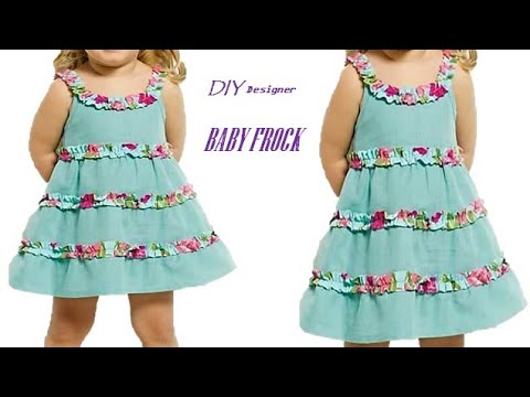 One Piece Umbrella Cut Frill Baby Frock Cutting and stitching step by step  | Baby Frock designs - YouTube