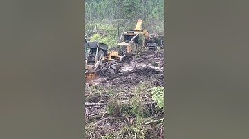 The CAT 555D pull the Tigercat 635H XTrême logging