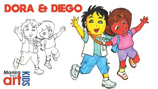 How to draw Dora & Diego from Dora The Explorer | Easy Drawing screenshot 2