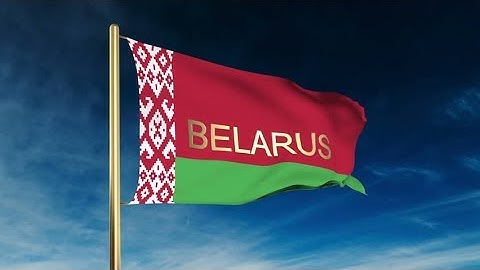 4K Belarus flag slider style with title. Waving in the wind with cloud background animation Stock