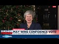UK Prime Minister Theresa May survives the no-confidence vote.