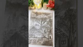 Village night horror sketch view easy for bignners