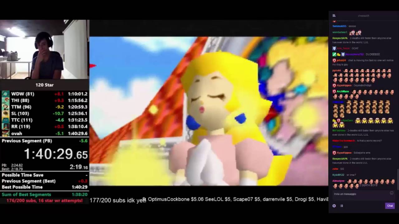 Super Mario 64 - 120 Stars Speedrun WR [1.40.29] By Cheese05 (Chat Reaction + Ending)