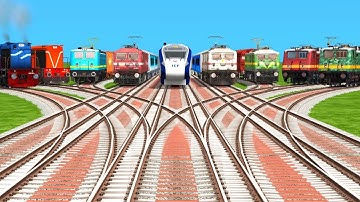 9 Train Crossing Videos for Kids | BUMPY RAILROAD TRACKS | WAP7 WAG9 WDG4D | train simulator classic