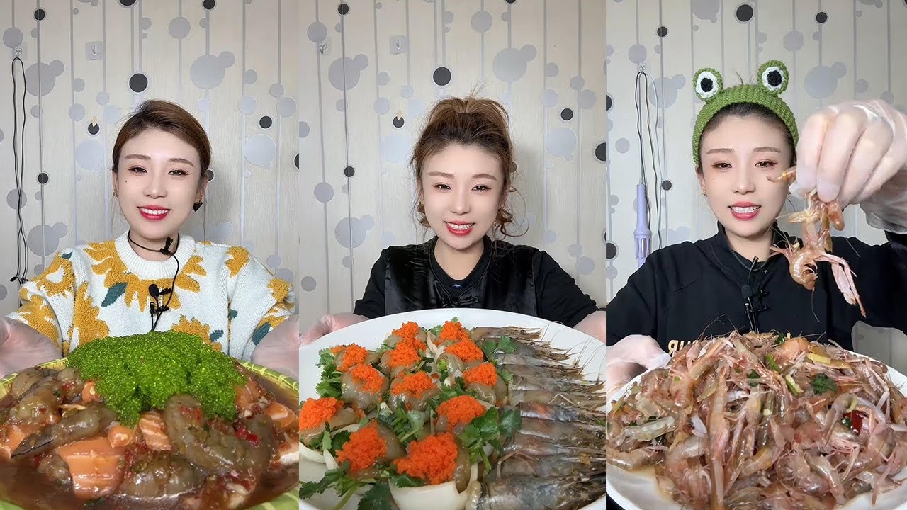 【XueYan Mukbang】Fish roe salmon shrimp+Oriental shrimp+Small green shrimp🐠🦐🌶🧄🍋#Seafood#asmr