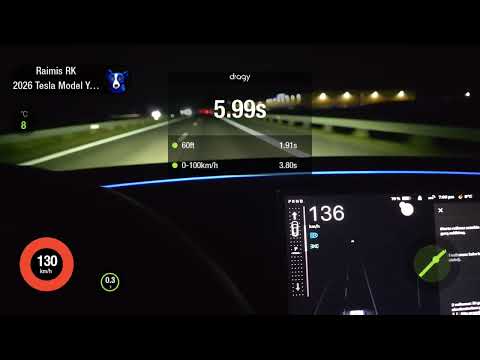 Video 2025 Tesla model Y PERFORMANCE acceleration 0-100km/h on dragy
