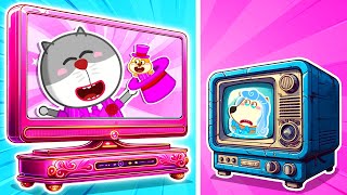 GIANT TV vs TINY TV Challenge with Lycan and Ruby 🐺 Funny Stories for Kids @LYCANArabic