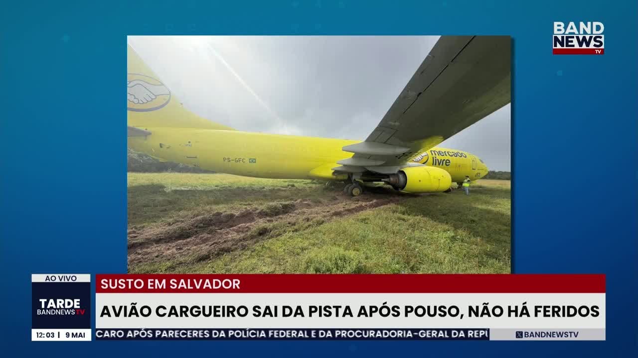 Avião cargueiro sai da pista após pousar em Salvador