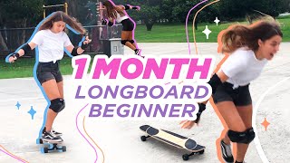 1 MONTH Beginner Longboard Progression  Learning how to skate ✨