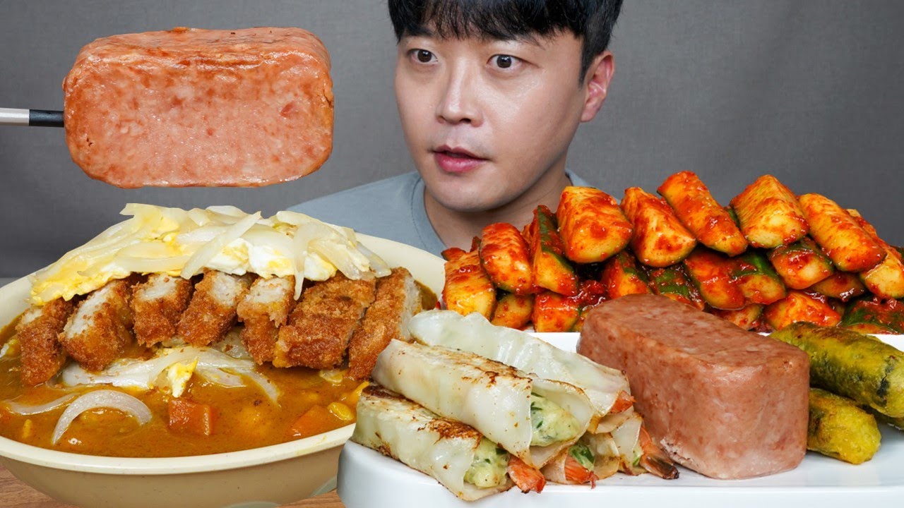 [와차밥] 돈까스카레덮밥 오이김치 통스팸 통새우만두 김말이튀김 먹방 Korean Home Food ASMR MUKBANG REAL SOUND EATING