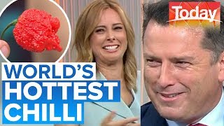 Absolute chaos as hosts eat world’s hottest chilli | Today Show Australia