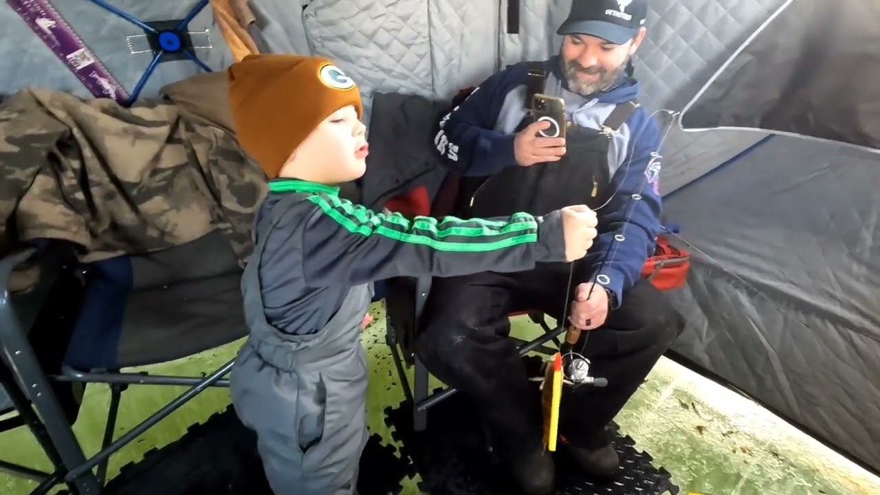 Eli's first time ice fishing with papa Chad. 1/11/26