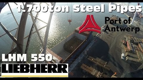 Loading 1.700TON of Steel Pipes in a small Cargo Ship! Liebherr LHM550 in the Port of Antwerp