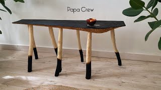 Handcrafted Ash Wooden Bench with Unique Lead Finish | Papa Crew