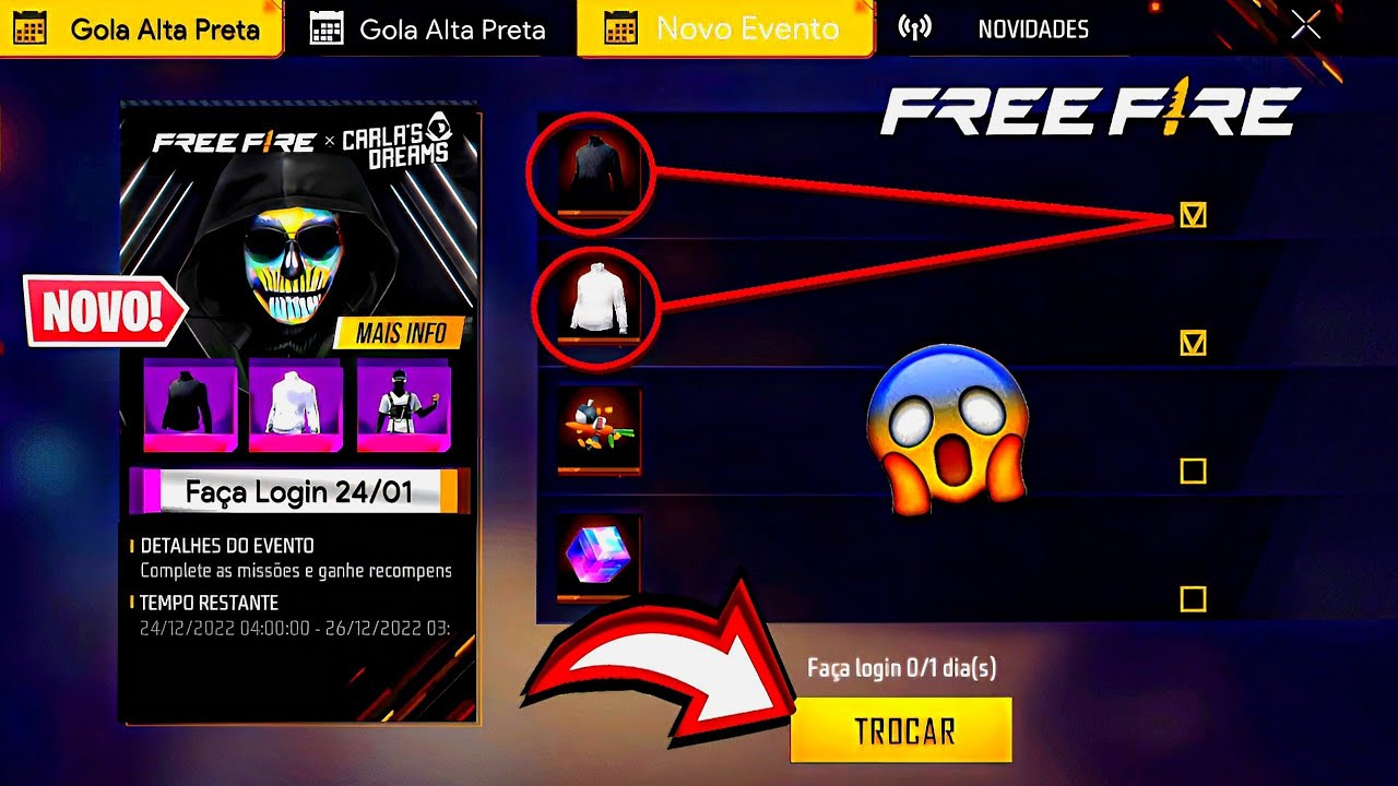 URGENTE! COMO PEGAR GOLA ALTA PRETA DE GRAÇA NO FREE FIRE! NOVO EVENTO 