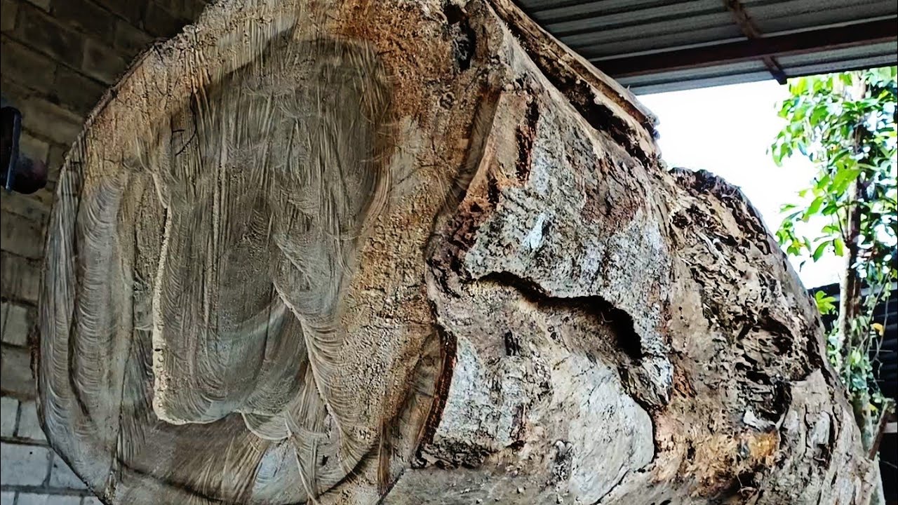 A very extreme struggle, the process of sawing ancient, very hard ...
