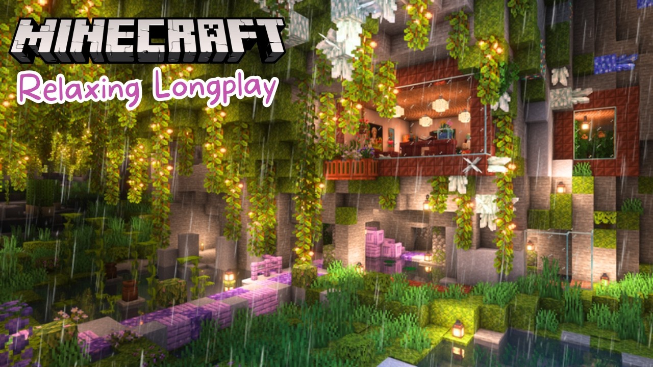 Rainy Lush Cave Cliff House | Minecraft Longplay (no commentary)