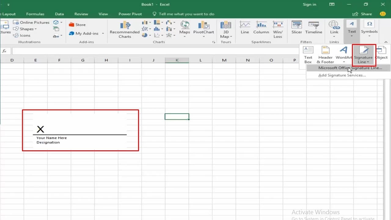 how to create an electronic signature in excel