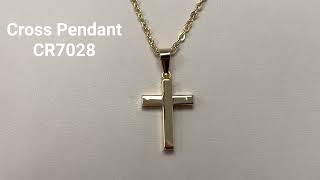 18K Yellow D Polished Square Tube Cross 0.76 Inch.