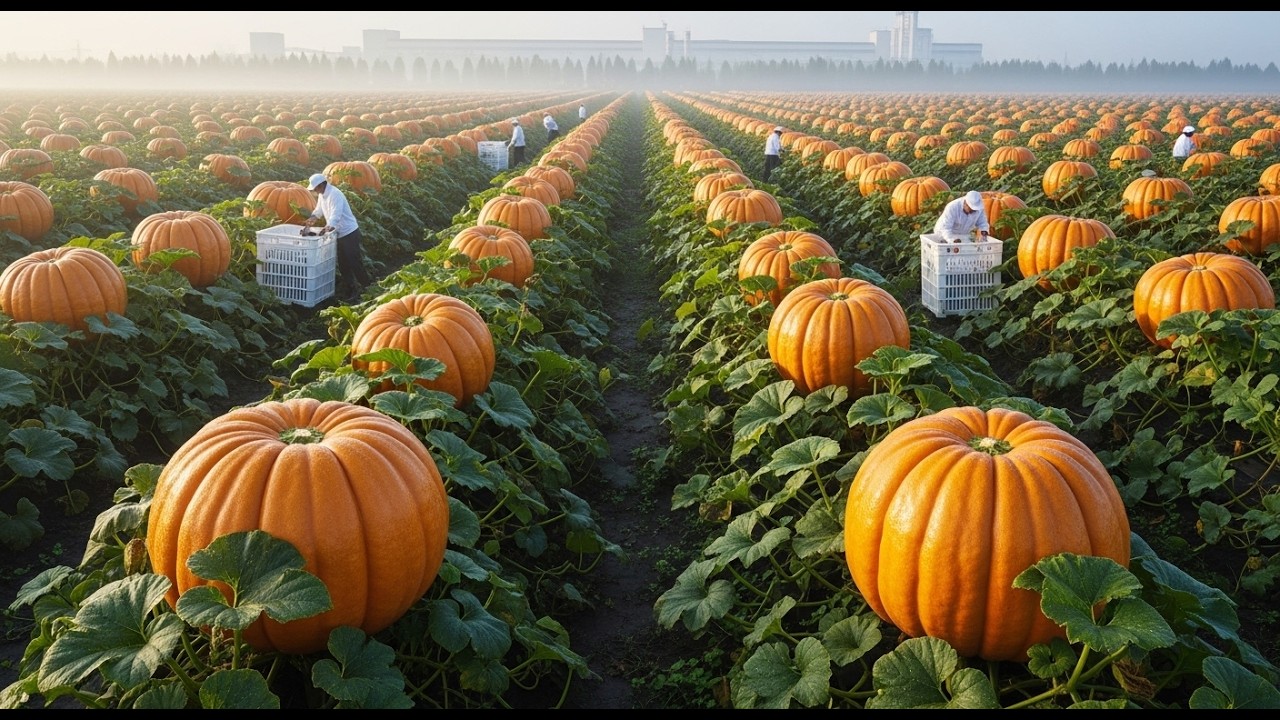 How Giant Pumpkins Are Harvested and Processed | Modern Pumpkin Factory Production Line